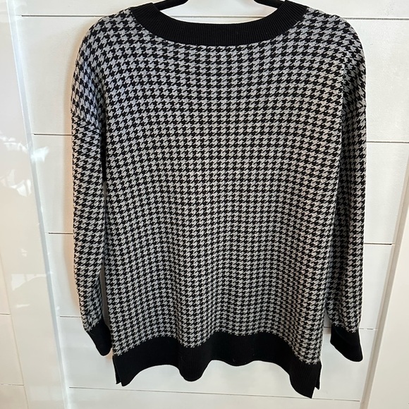 loft black-white gingham button shoulder woman cotton lightweight sweater M - Picture 2 of 10